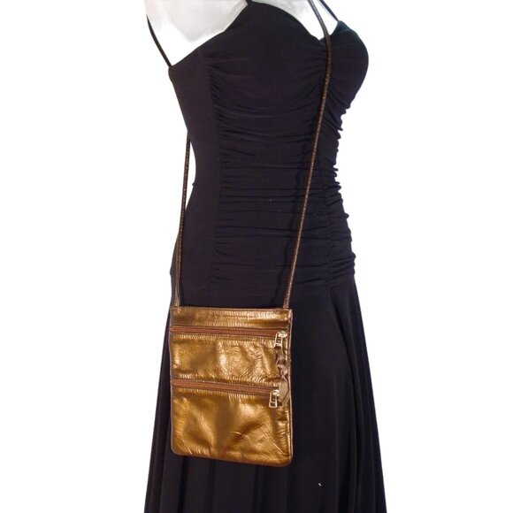 SVEN Berkeley Small Metallic Bronze Leather Crossbody Bag - Made in USA - Picture 4 of 7